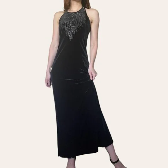 90s vintage sparkly black velvet high neck whimsigoth prom dress Rampage - Picture 1 of 6